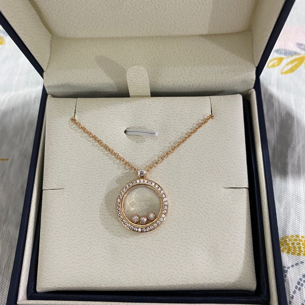 Chopard 18K Gold Crystal Circle Pendant Necklace